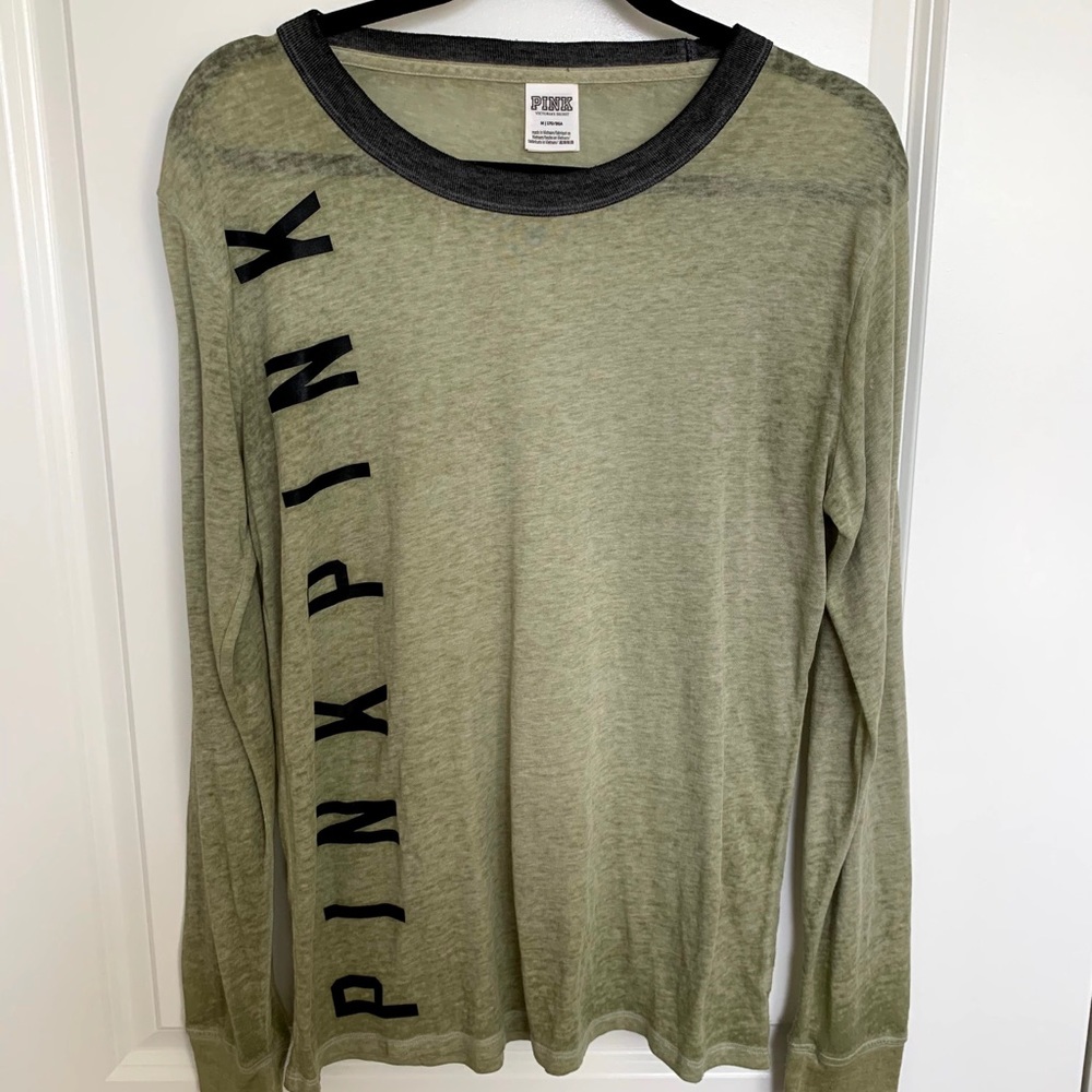 SOLD | VS PINK GREEN LONG SLEEVE SHIRT!